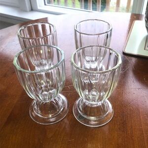 Four vintage ribbed clear glass footed bowls/ glasses for ice cream